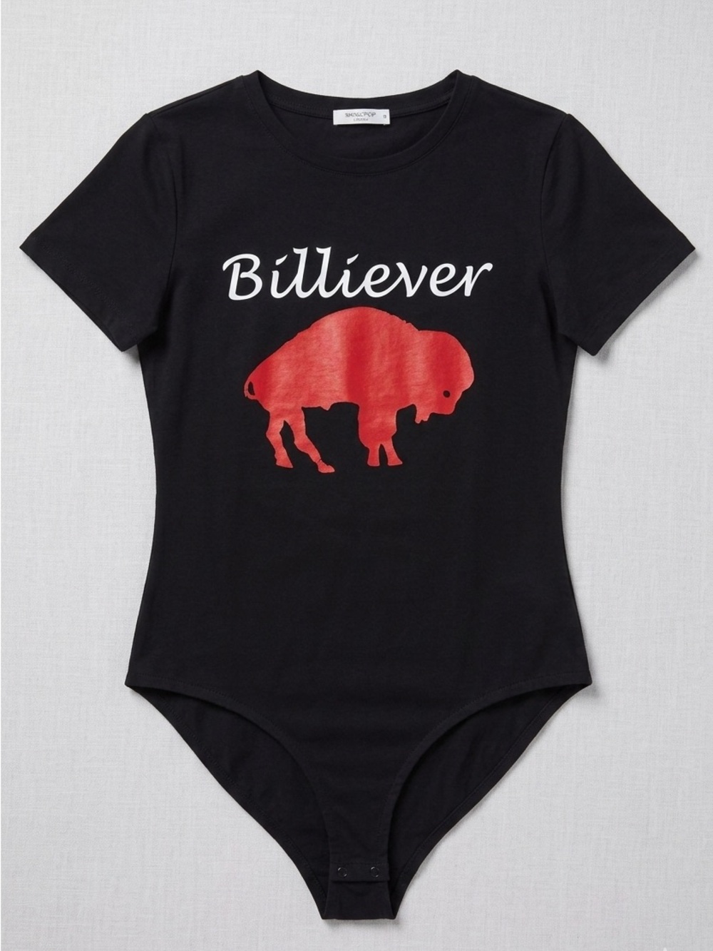 Billiever Black Bodysuit with Red Buffalo Graphic
